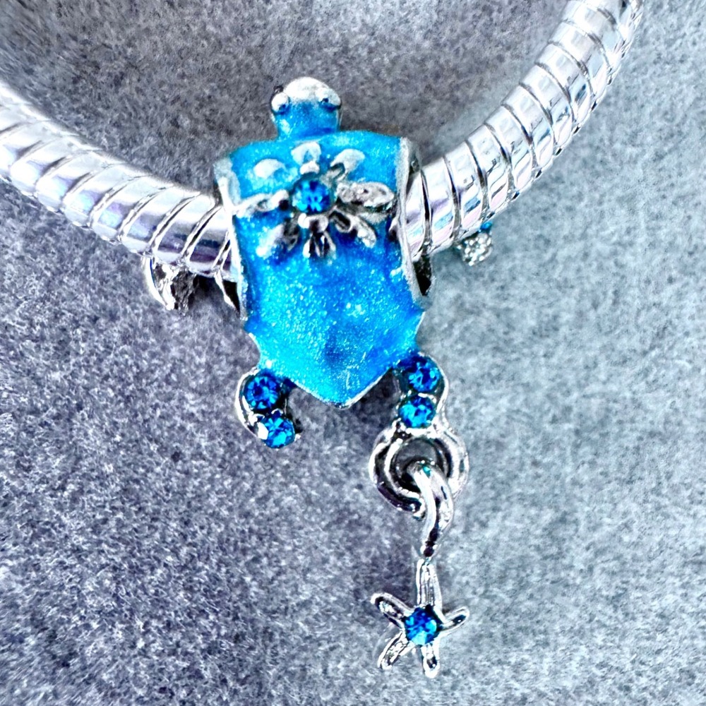 Blue Sea Turtle with Dangle Starfish European Charm fits‎ PANDORA